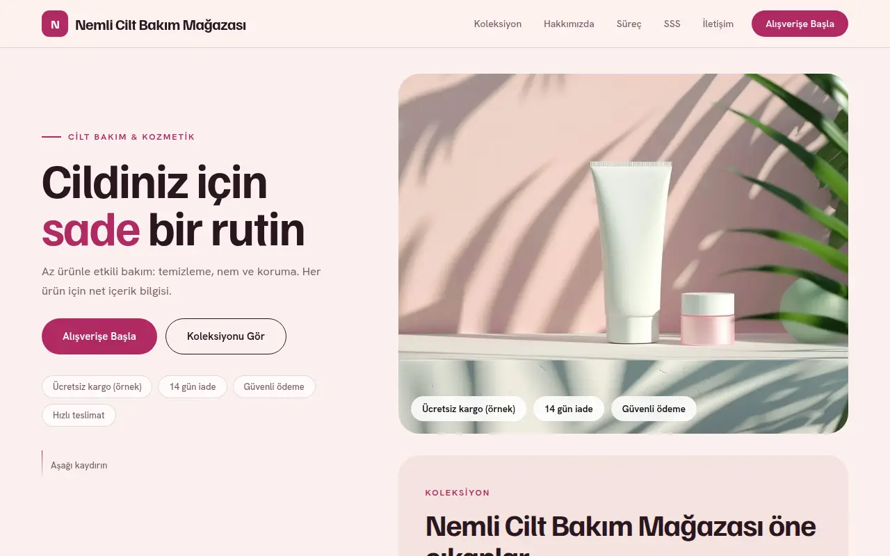 Giyim E-Ticaret Web Sitesi — Nemli Cilt Bakım Mağazası